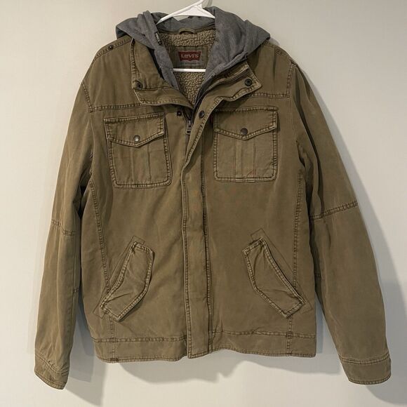 Levi's Washed Cotton Faux Shearling Utility Field Jacket Brown Size Medium Men’s - Picture 1 of 14